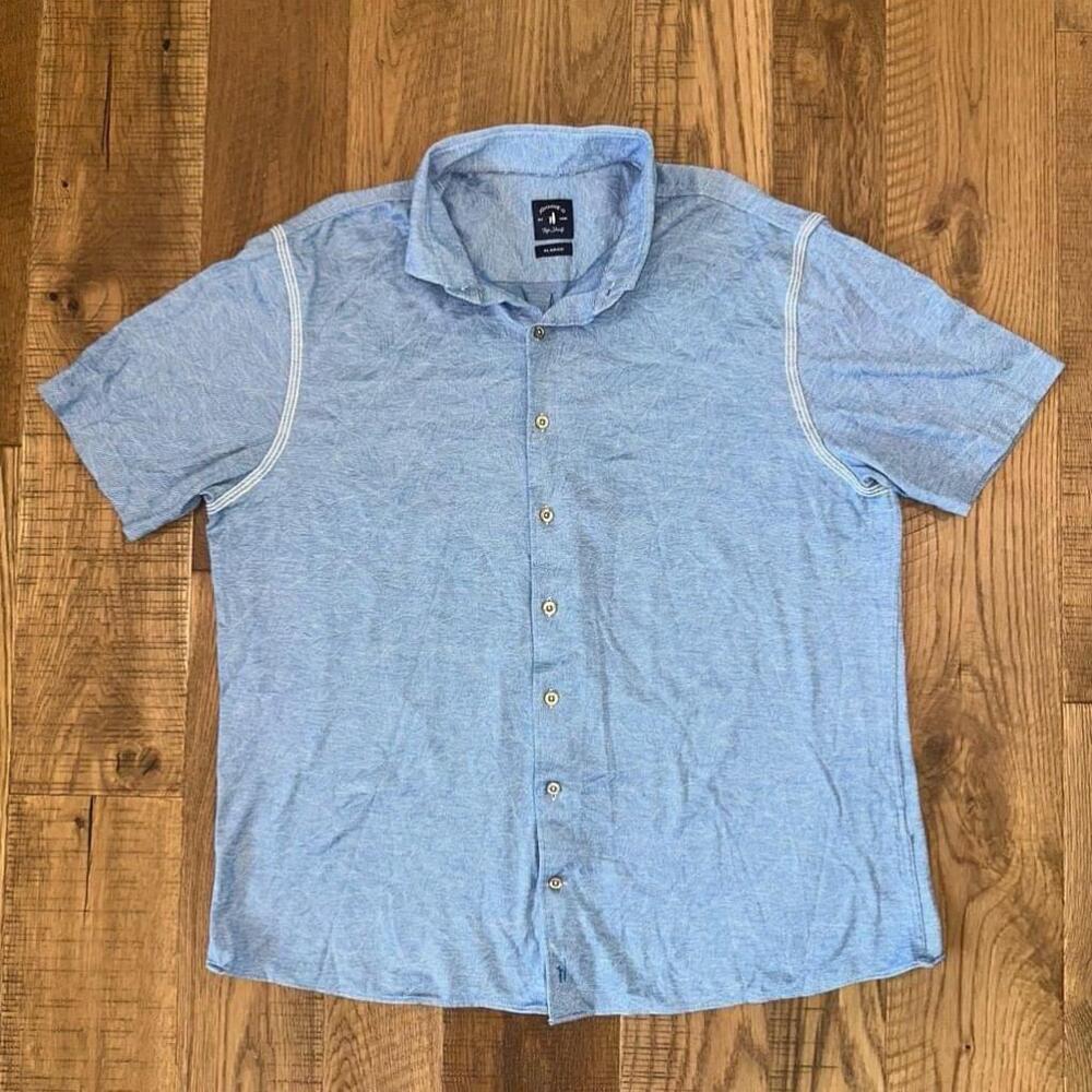 Johnnie-O Top Shelf Casual Blue Leaf Knit Short Sleeve Button Up Shirt Size XL